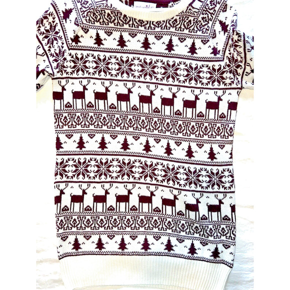 Anthropologie Shrinking Violet Reindeer Sweater Women's Large-Burgundy - Picture 4 of 10